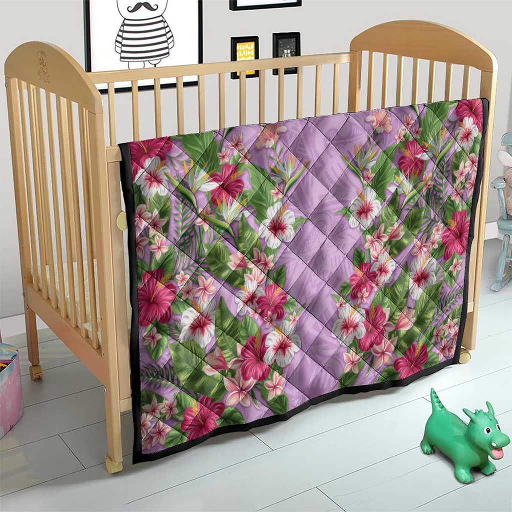 Hawaii Tropical Flowers Quilt Lavender Polynesian Tattoo Art