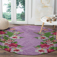 Hawaii Tropical Flowers Round Carpet Lavender Polynesian Tattoo Art