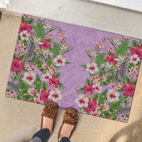 Hawaii Tropical Flowers Rubber Doormat Lavender Polynesian Tattoo Art