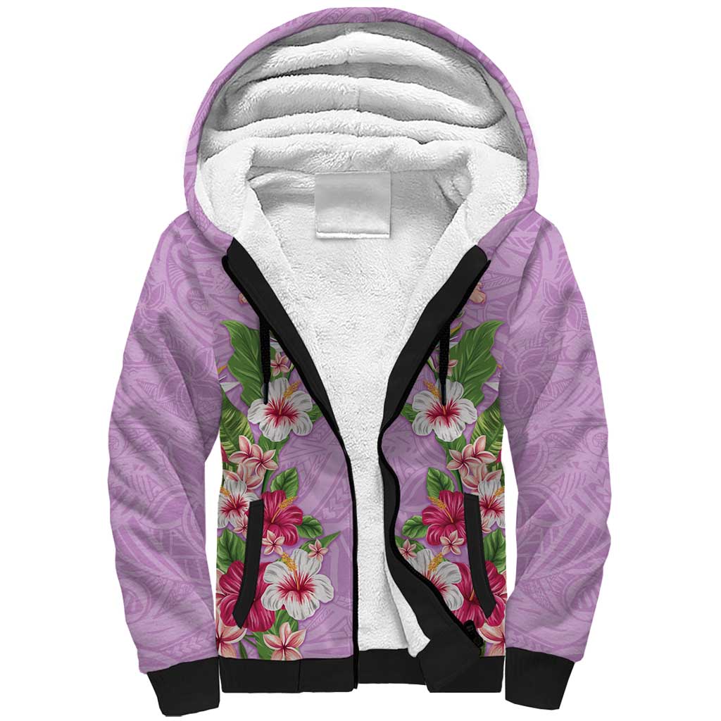 Hawaii Tropical Flowers Sherpa Hoodie Lavender Polynesian Tattoo Art