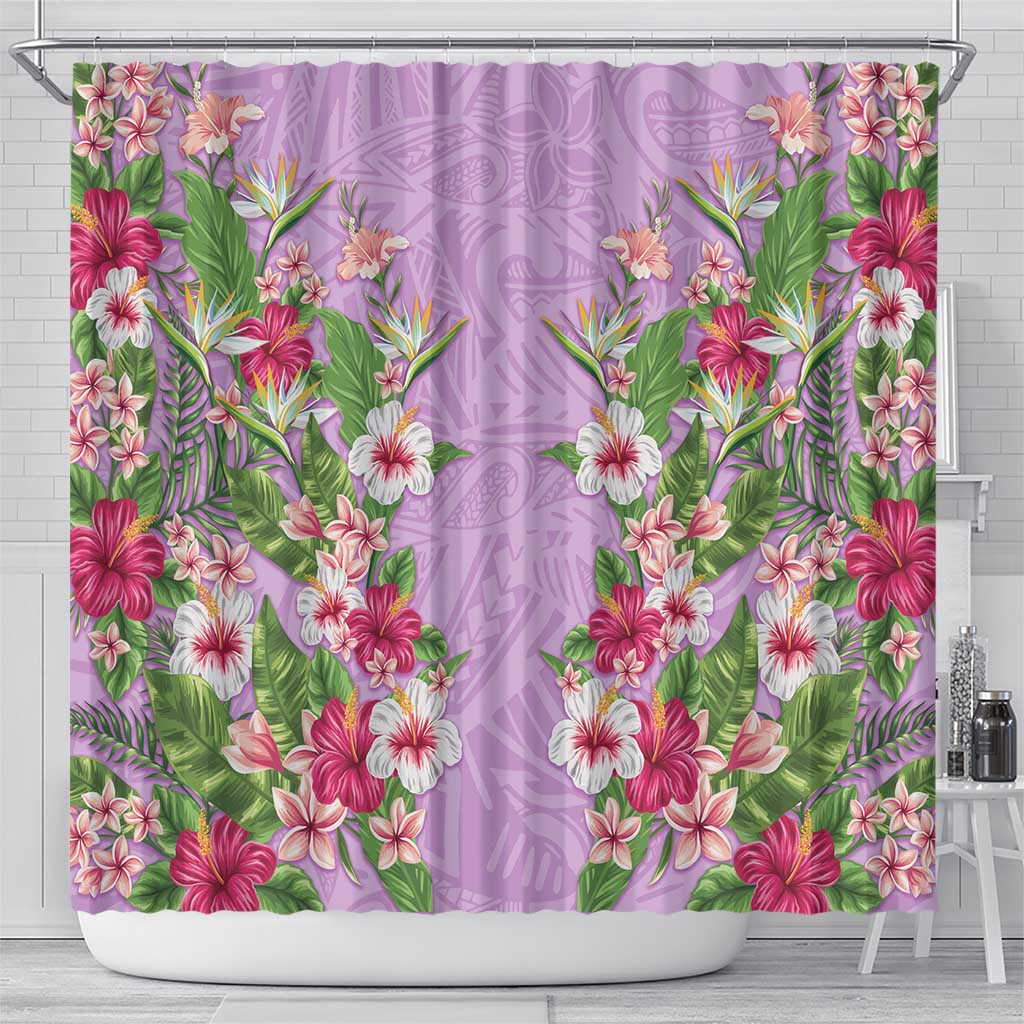 Hawaii Tropical Flowers Shower Curtain Lavender Polynesian Tattoo Art