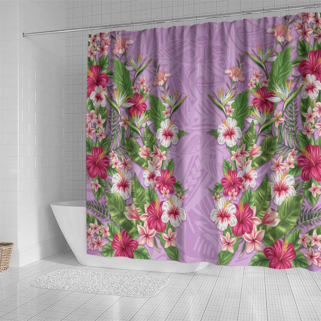 Hawaii Tropical Flowers Shower Curtain Lavender Polynesian Tattoo Art