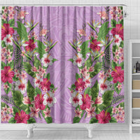 Hawaii Tropical Flowers Shower Curtain Lavender Polynesian Tattoo Art