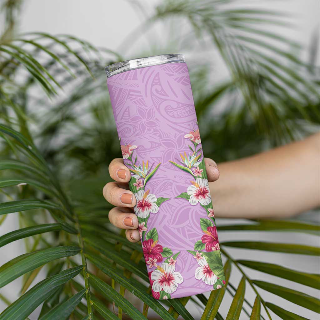 Hawaii Tropical Flowers Skinny Tumbler Lavender Polynesian Tattoo Art