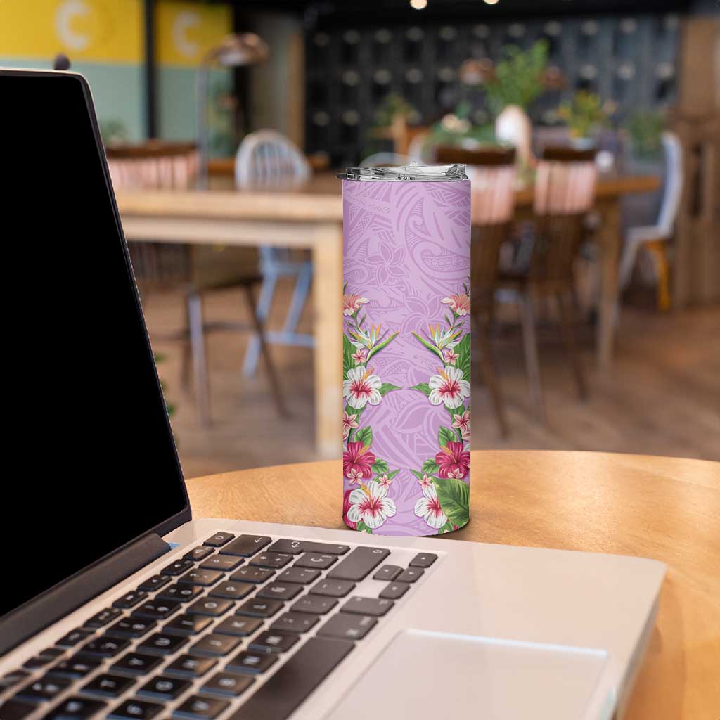 Hawaii Tropical Flowers Skinny Tumbler Lavender Polynesian Tattoo Art