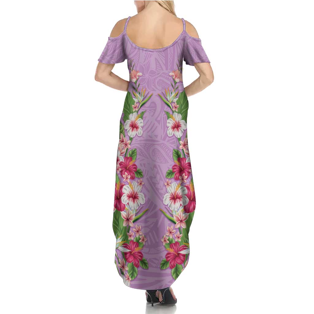 Hawaii Tropical Flowers Summer Maxi Dress Lavender Polynesian Tattoo Art