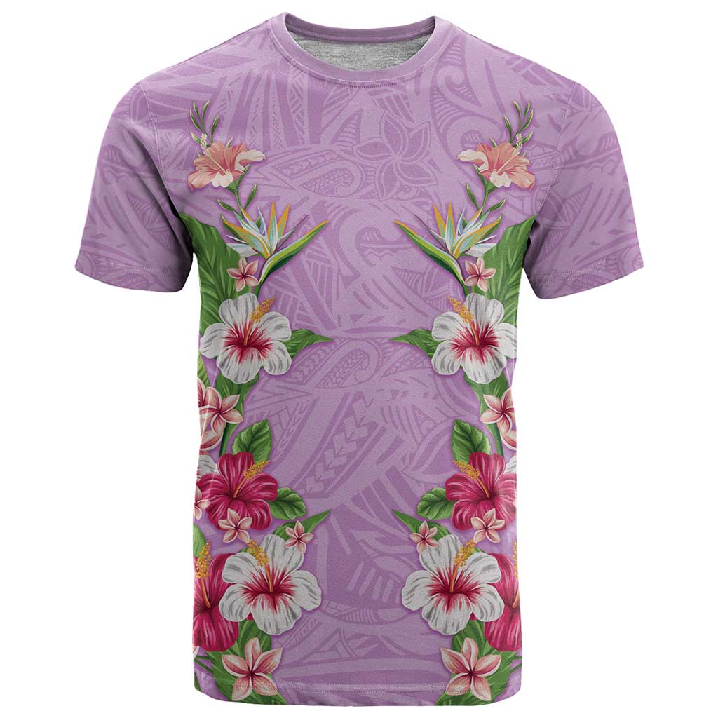 Hawaii Tropical Flowers T Shirt Lavender Polynesian Tattoo Art