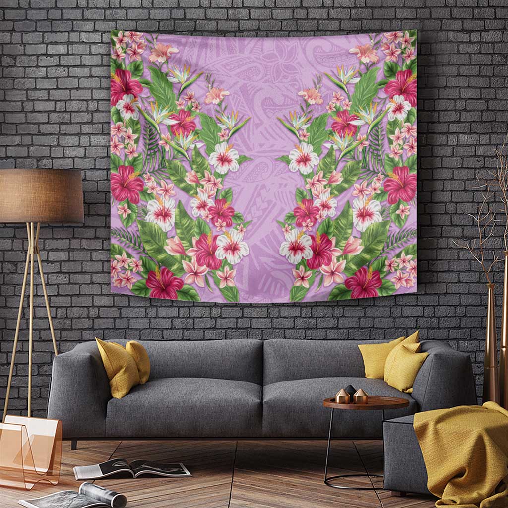 Hawaii Tropical Flowers Tapestry Lavender Polynesian Tattoo Art