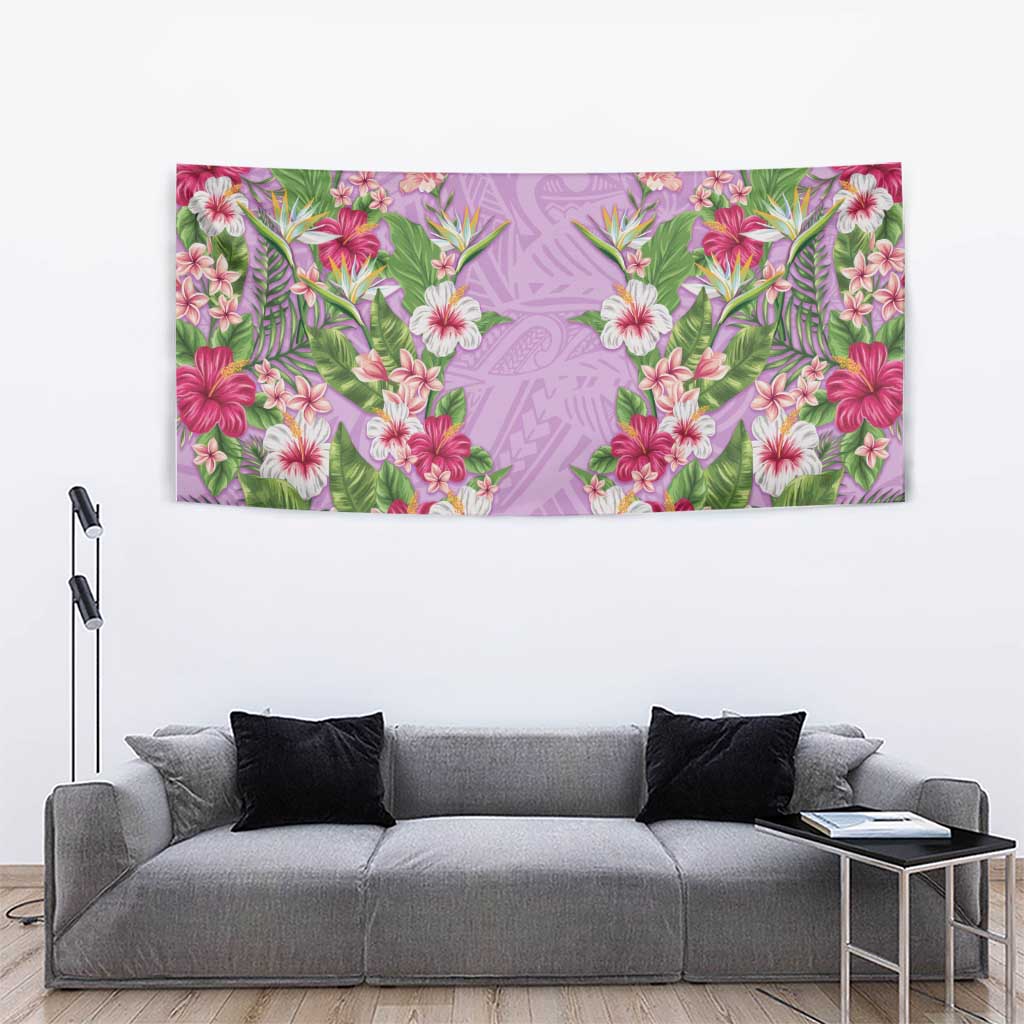 Hawaii Tropical Flowers Tapestry Lavender Polynesian Tattoo Art