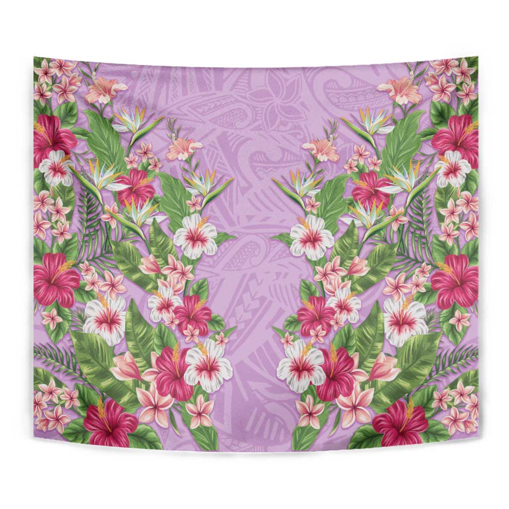 Hawaii Tropical Flowers Tapestry Lavender Polynesian Tattoo Art
