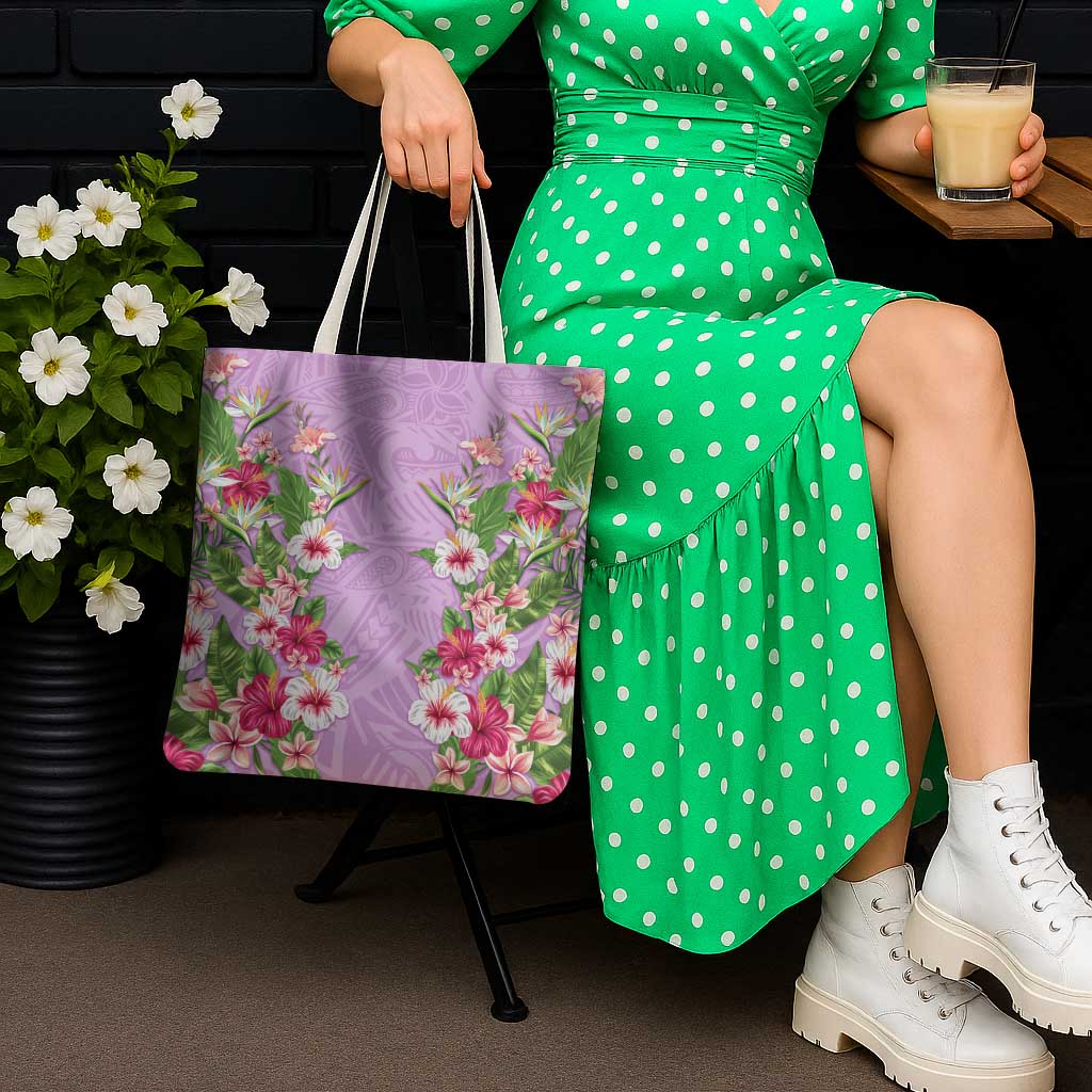 Hawaii Tropical Flowers Tote Bag Lavender Polynesian Tattoo Art