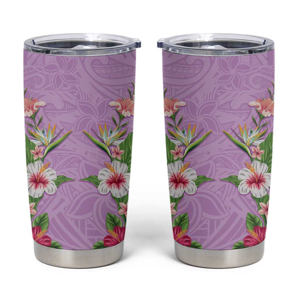 Hawaii Tropical Flowers Tumbler Cup Lavender Polynesian Tattoo Art