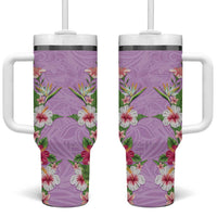 Hawaii Tropical Flowers Tumbler With Handle Lavender Polynesian Tattoo Art