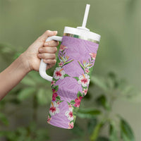 Hawaii Tropical Flowers Tumbler With Handle Lavender Polynesian Tattoo Art