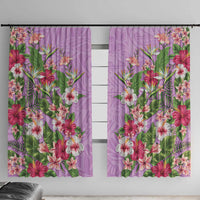 Hawaii Tropical Flowers Window Curtain Lavender Polynesian Tattoo Art