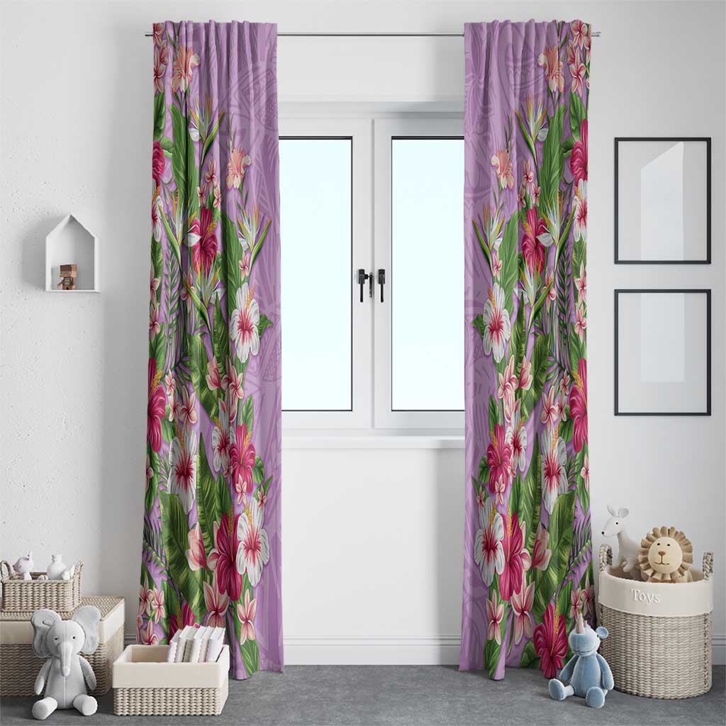 Hawaii Tropical Flowers Window Curtain Lavender Polynesian Tattoo Art