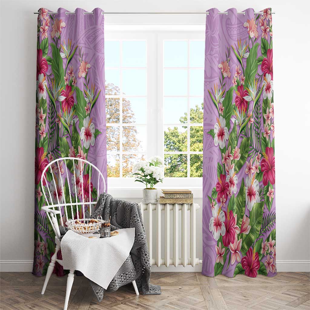 Hawaii Tropical Flowers Window Curtain Lavender Polynesian Tattoo Art