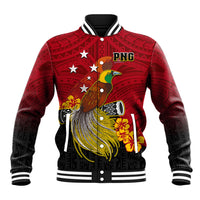 Personalized Papua New Guinea Baseball Jacket Bird Of Paradise Hibiscus With Motuan Pattern LT05 Unisex Red - Polynesian Pride