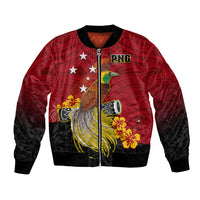 Personalized Papua New Guinea Bomber Jacket Bird Of Paradise Hibiscus With Motuan Pattern LT05 Unisex Red - Polynesian Pride