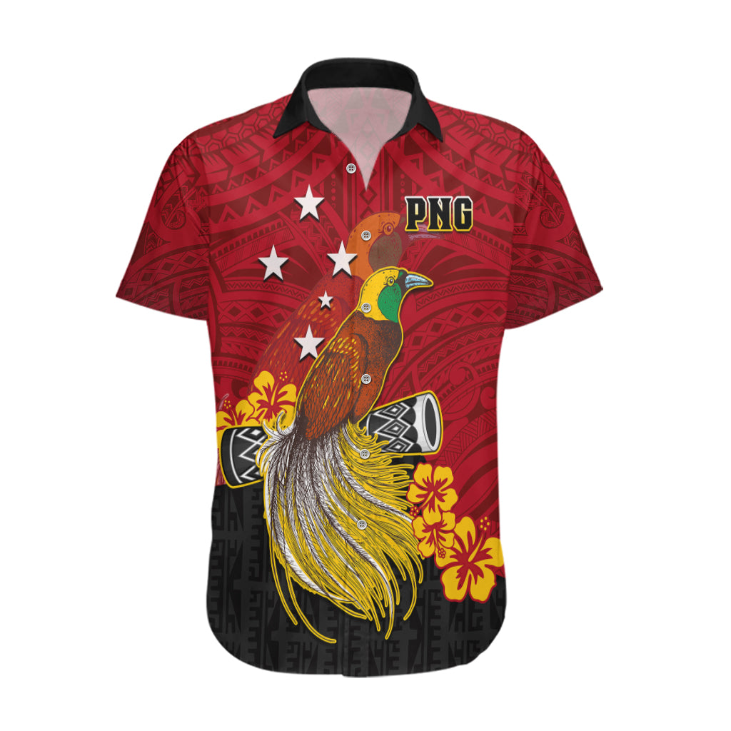 Personalized Papua New Guinea Hawaiian Shirt Bird Of Paradise Hibiscus With Motuan Pattern LT05 Red - Polynesian Pride