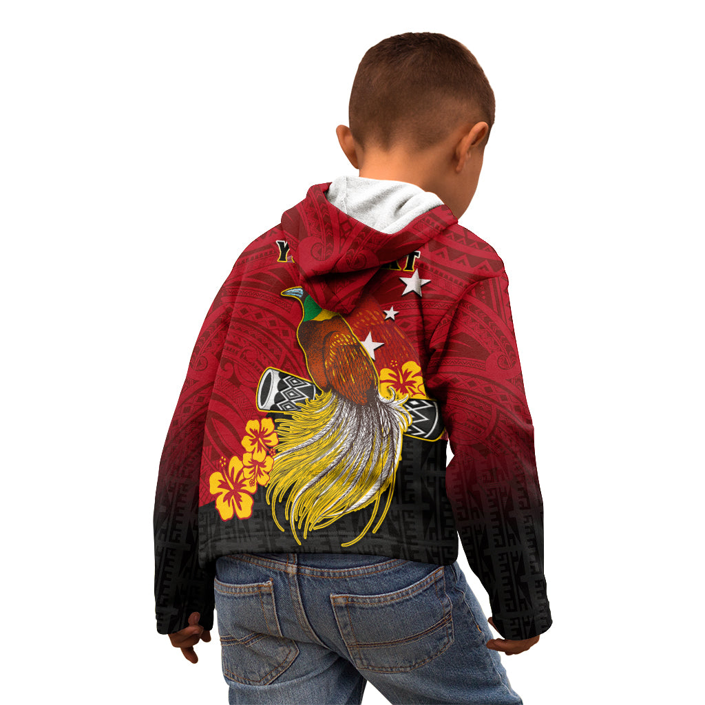 Personalized Papua New Guinea Kid Hoodie Bird Of Paradise Hibiscus With Motuan Pattern LT05 - Polynesian Pride