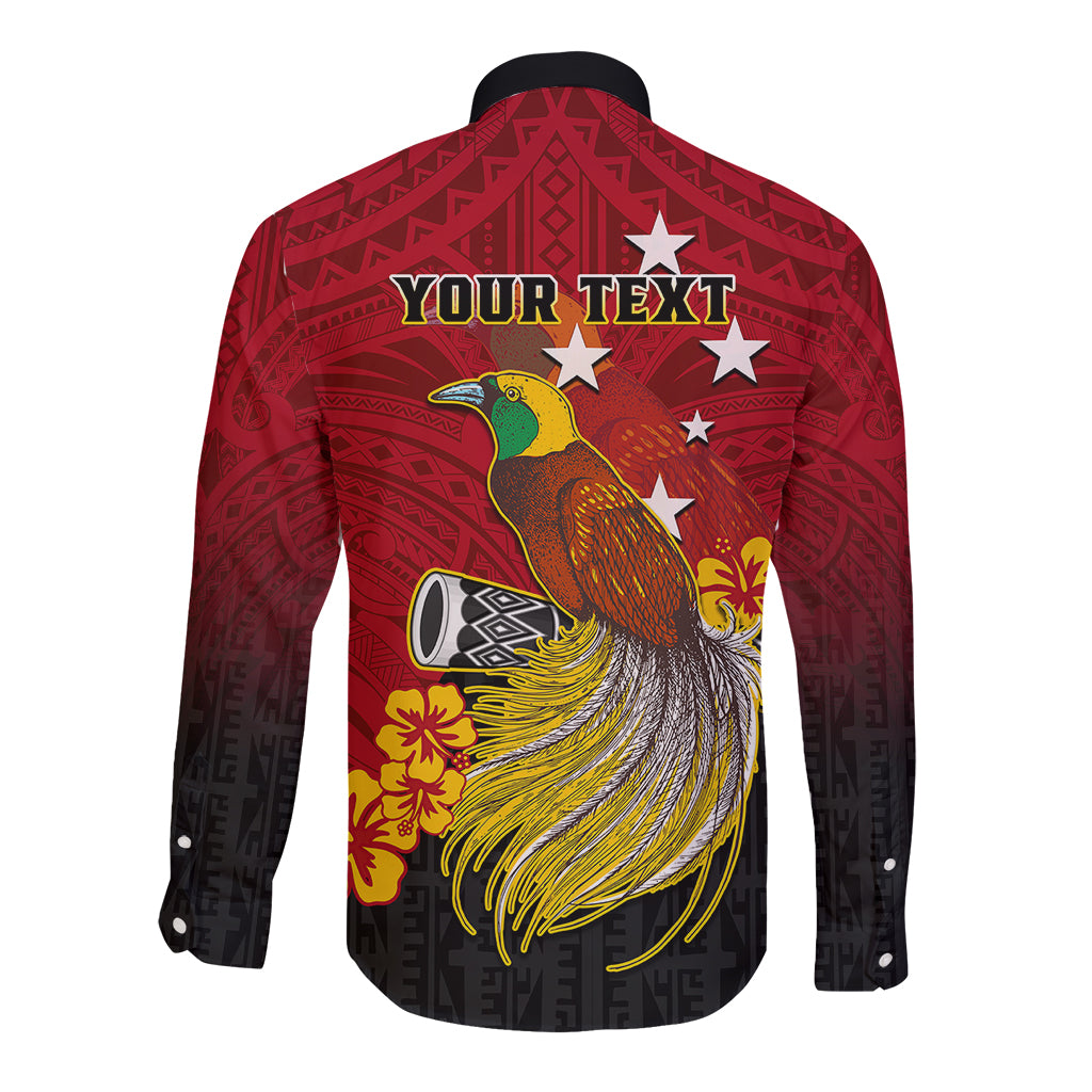 Personalized Papua New Guinea Long Sleeve Button Shirt Bird Of Paradise Hibiscus With Motuan Pattern LT05 - Polynesian Pride
