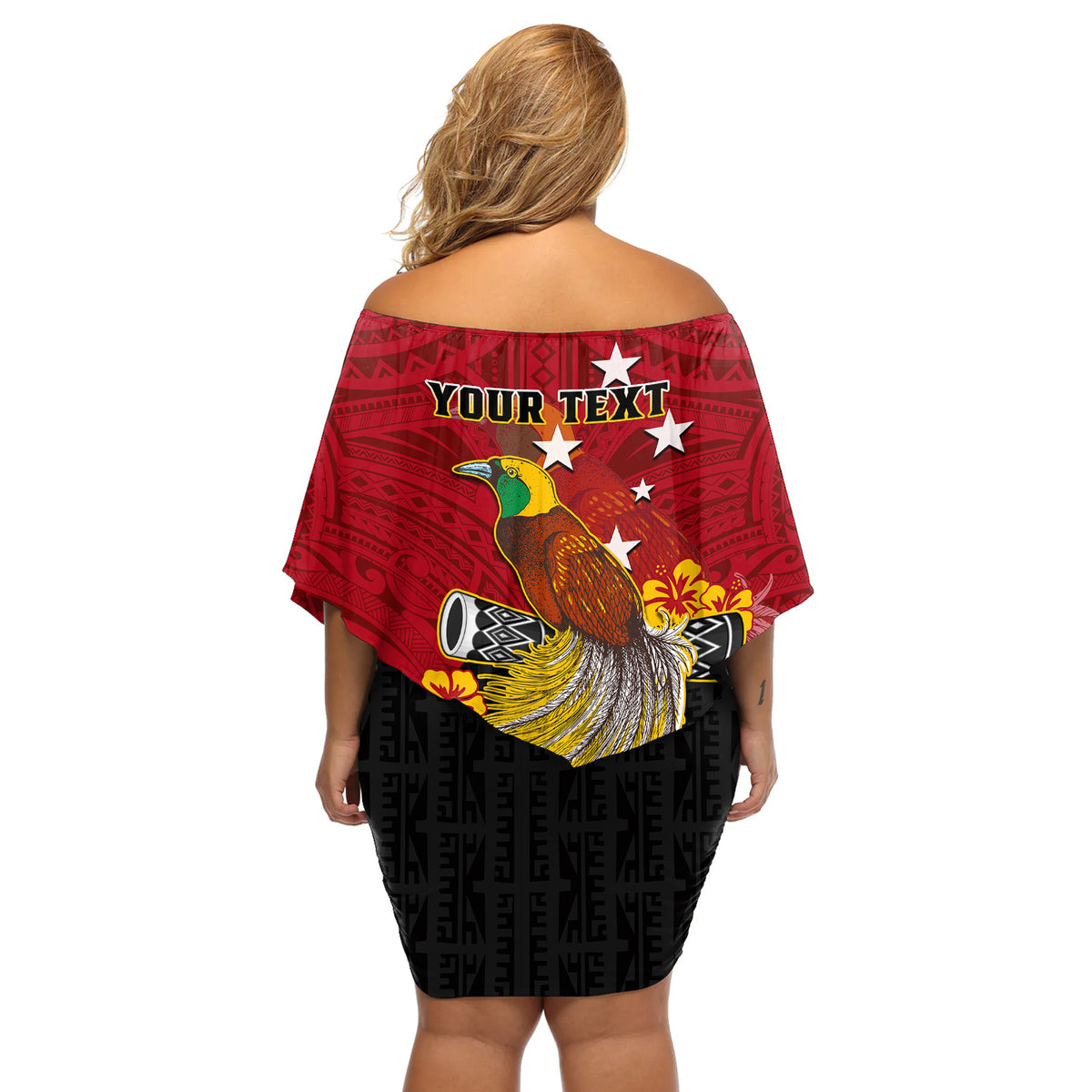 Personalized Papua New Guinea Off Shoulder Short Dress Bird Of Paradise Hibiscus With Motuan Pattern LT05 - Polynesian Pride