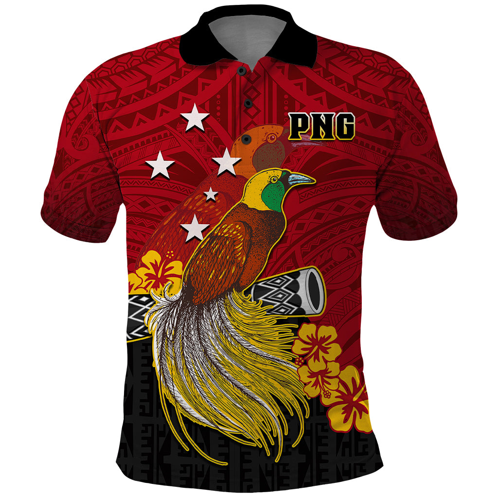 Personalized Papua New Guinea Polo Shirt Bird Of Paradise Hibiscus With Motuan Pattern LT05 Red - Polynesian Pride