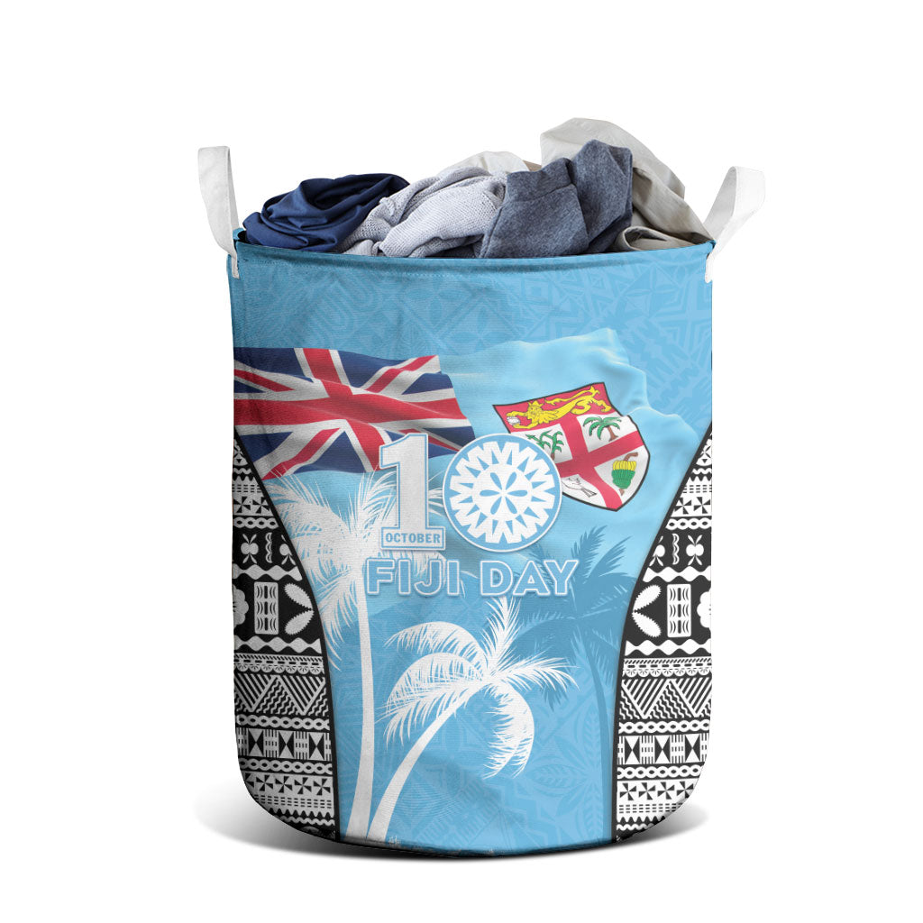 Fiji Day 2026 Laundry Basket Masi Tapa Pattern With Palm Tree LT05 - Polynesian Pride