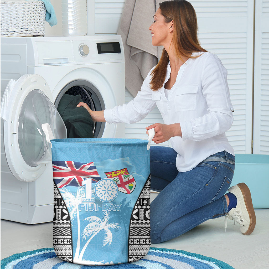 Fiji Day 2026 Laundry Basket Masi Tapa Pattern With Palm Tree LT05 - Polynesian Pride