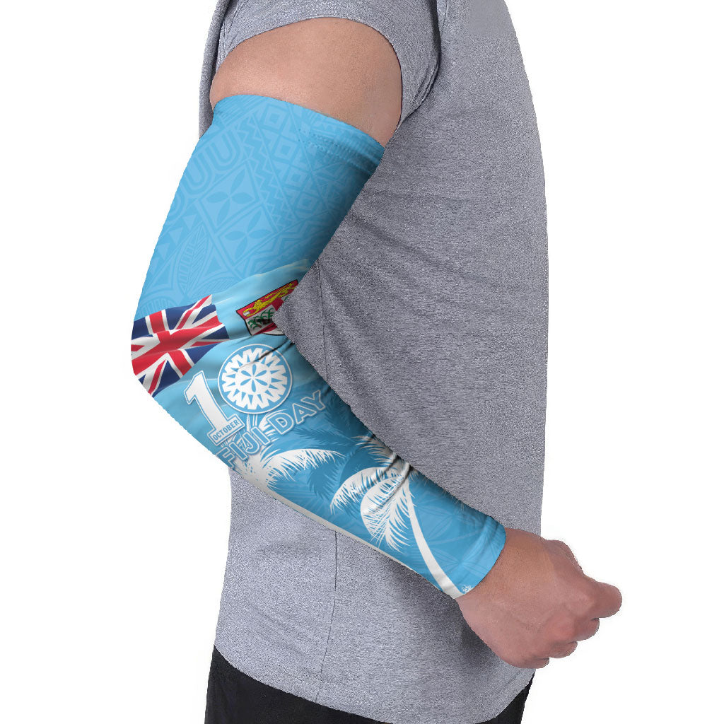 Personalised Fiji Day 2026 Arm Sleeves Masi Tapa Pattern With Palm Tree LT05 - Polynesian Pride