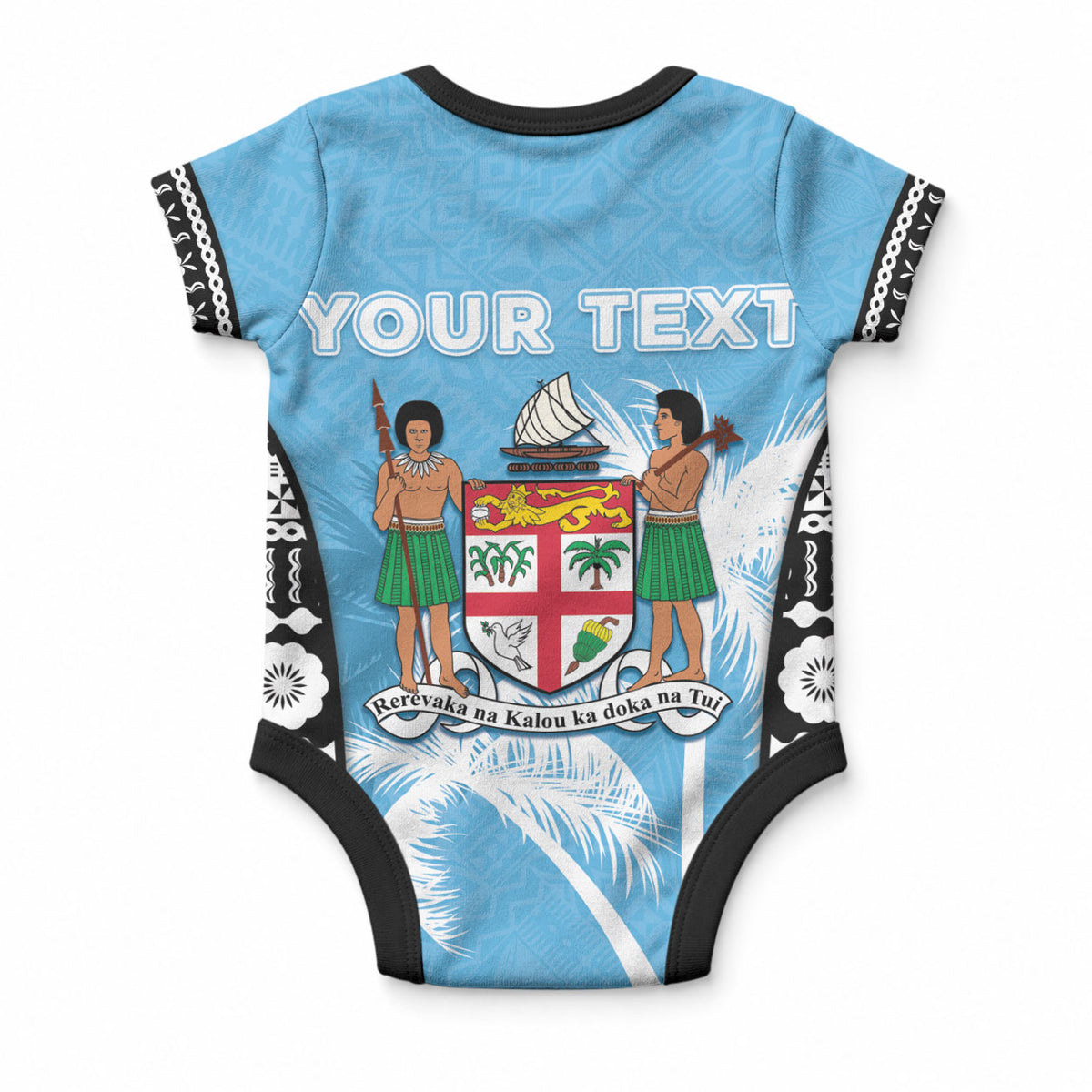 Personalised Fiji Day 2026 Baby Onesie Masi Tapa Pattern With Palm Tree