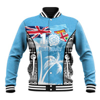 Personalised Fiji Day 2026 Baseball Jacket Masi Tapa Pattern With Palm Tree LT05 Unisex Blue - Polynesian Pride