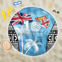 Fiji Day 2026 Beach Blanket Masi Tapa Pattern With Palm Tree LT05 One Size 150cm Blue - Polynesian Pride