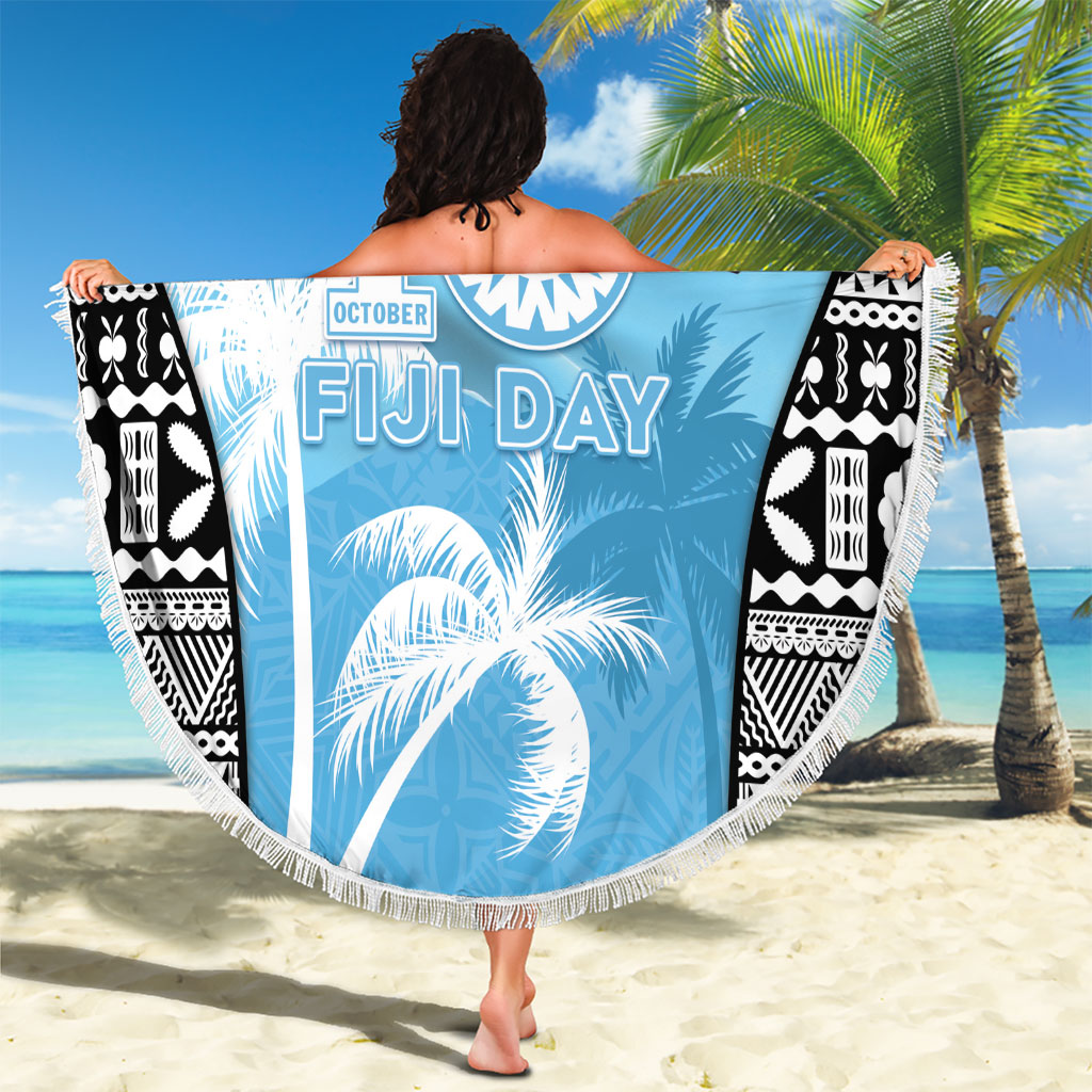 Fiji Day 2026 Beach Blanket Masi Tapa Pattern With Palm Tree LT05 - Polynesian Pride