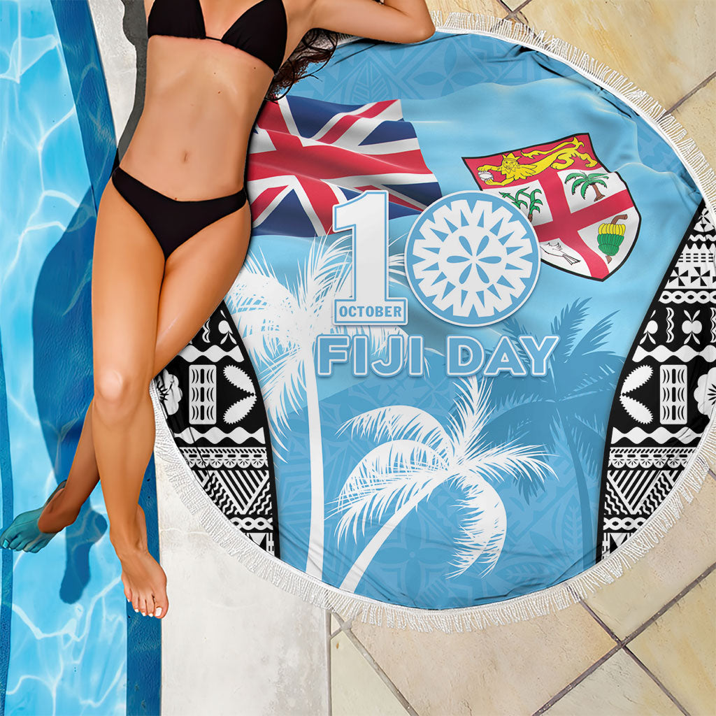 Fiji Day 2026 Beach Blanket Masi Tapa Pattern With Palm Tree LT05 - Polynesian Pride