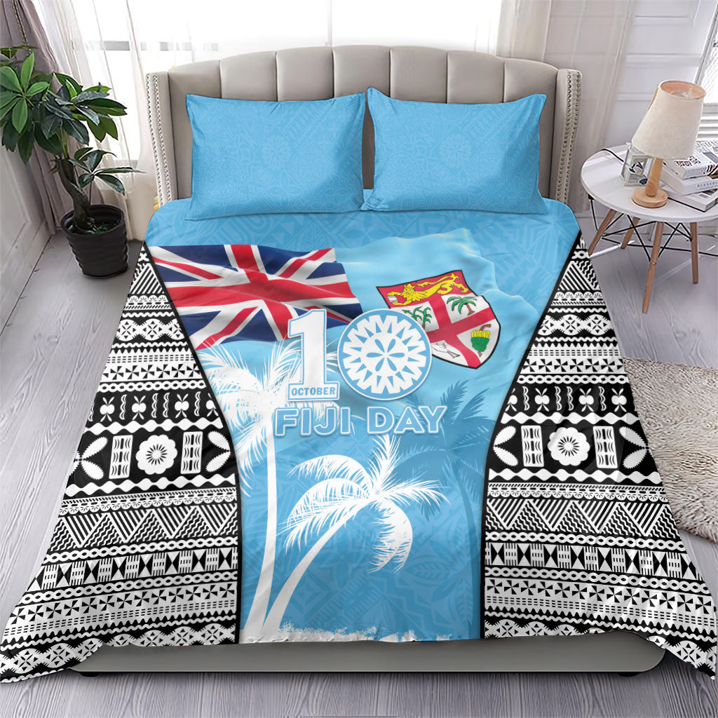 Fiji Day 2026 Bedding Set Masi Tapa Pattern With Palm Tree LT05 - Polynesian Pride