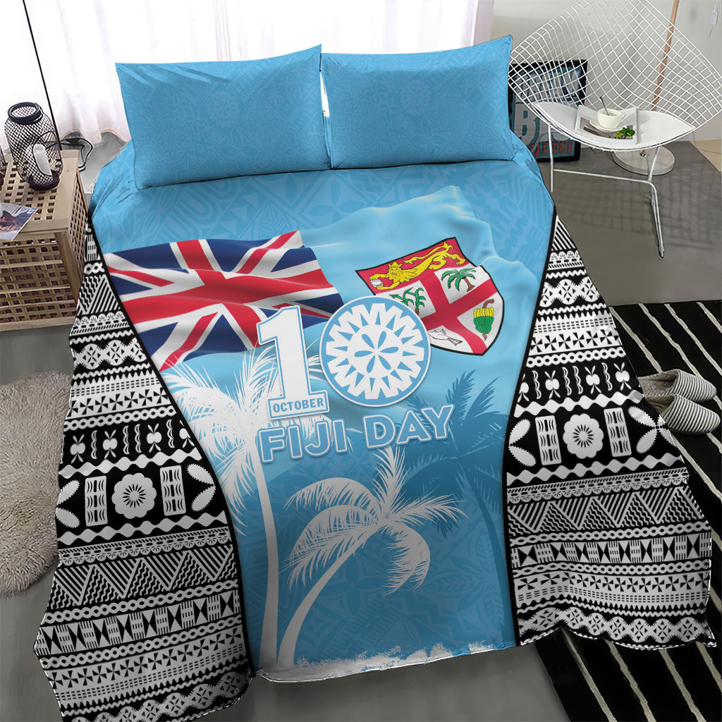 Fiji Day 2026 Bedding Set Masi Tapa Pattern With Palm Tree LT05 - Polynesian Pride