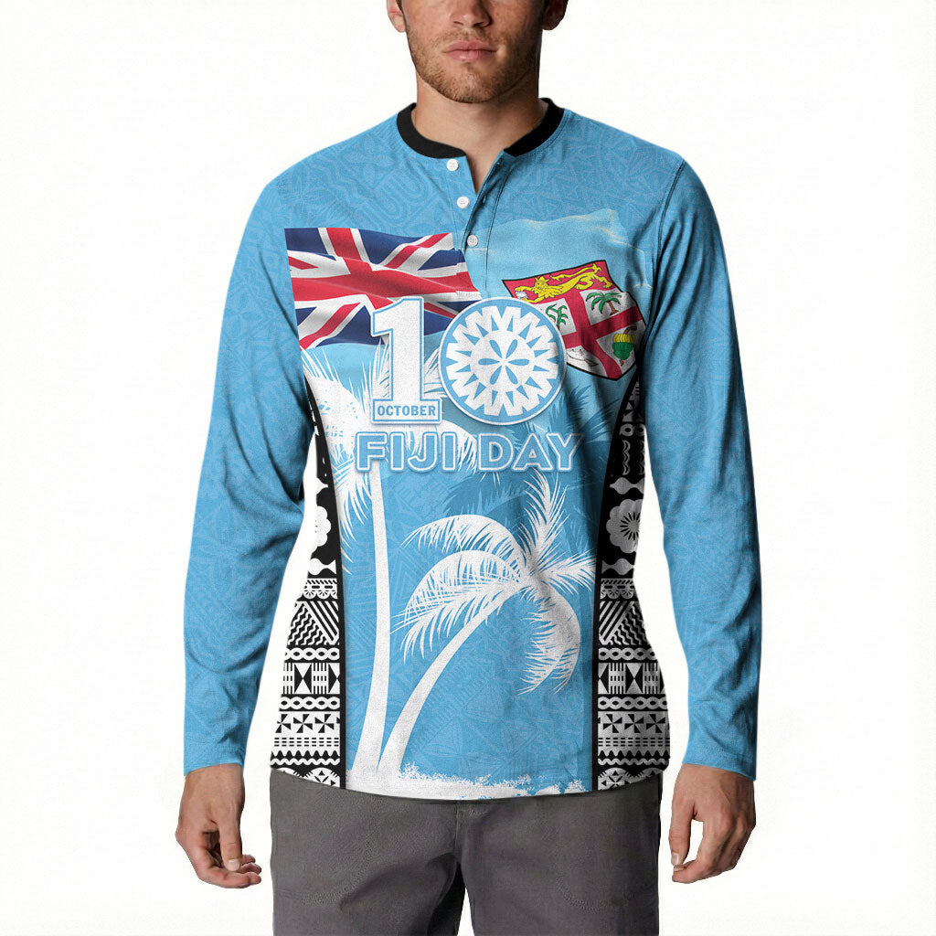 Personalised Fiji Day 2026 Button Sweatshirt Masi Tapa Pattern With Palm Tree LT05 - Polynesian Pride