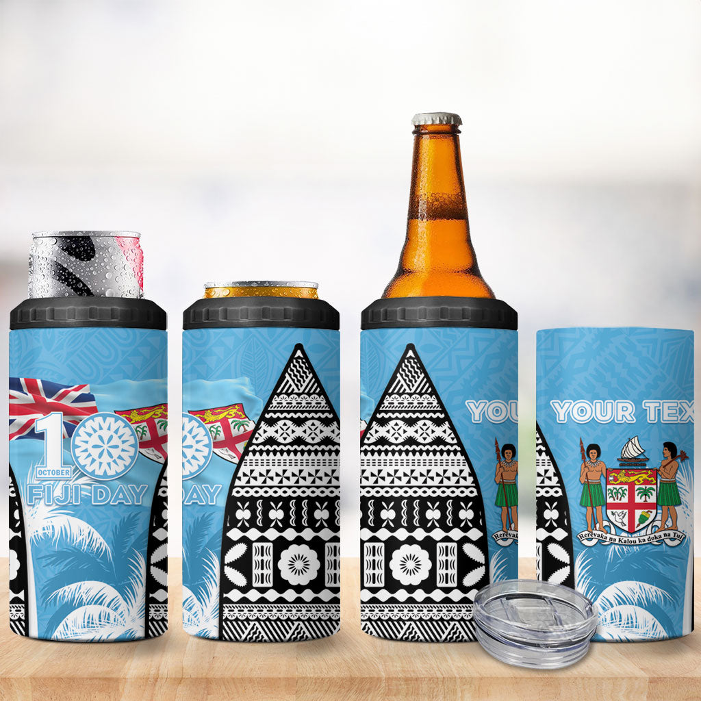 Personalised Fiji Day 2026 4 in 1 Can Cooler Tumbler Masi Tapa Pattern With Palm Tree LT05 - Polynesian Pride