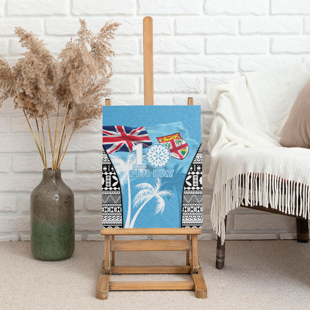 Fiji Day 2026 Canvas Wall Art Masi Tapa Pattern With Palm Tree LT05 - Polynesian Pride