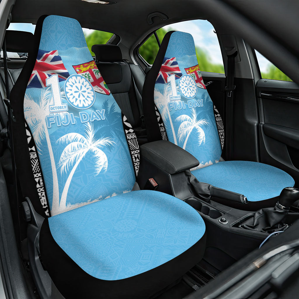 Fiji Day 2026 Car Seat Cover Masi Tapa Pattern With Palm Tree LT05 One Size Blue - Polynesian Pride