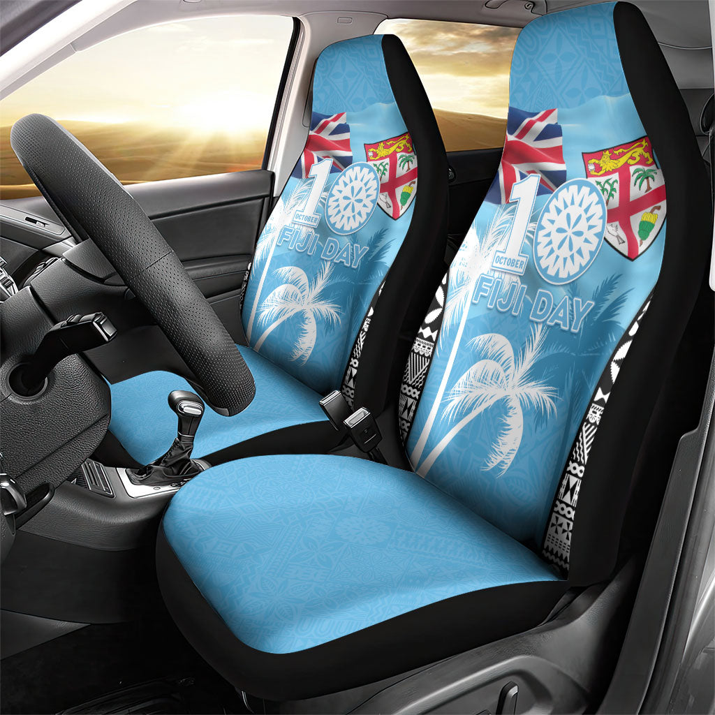 Fiji Day 2026 Car Seat Cover Masi Tapa Pattern With Palm Tree LT05 - Polynesian Pride