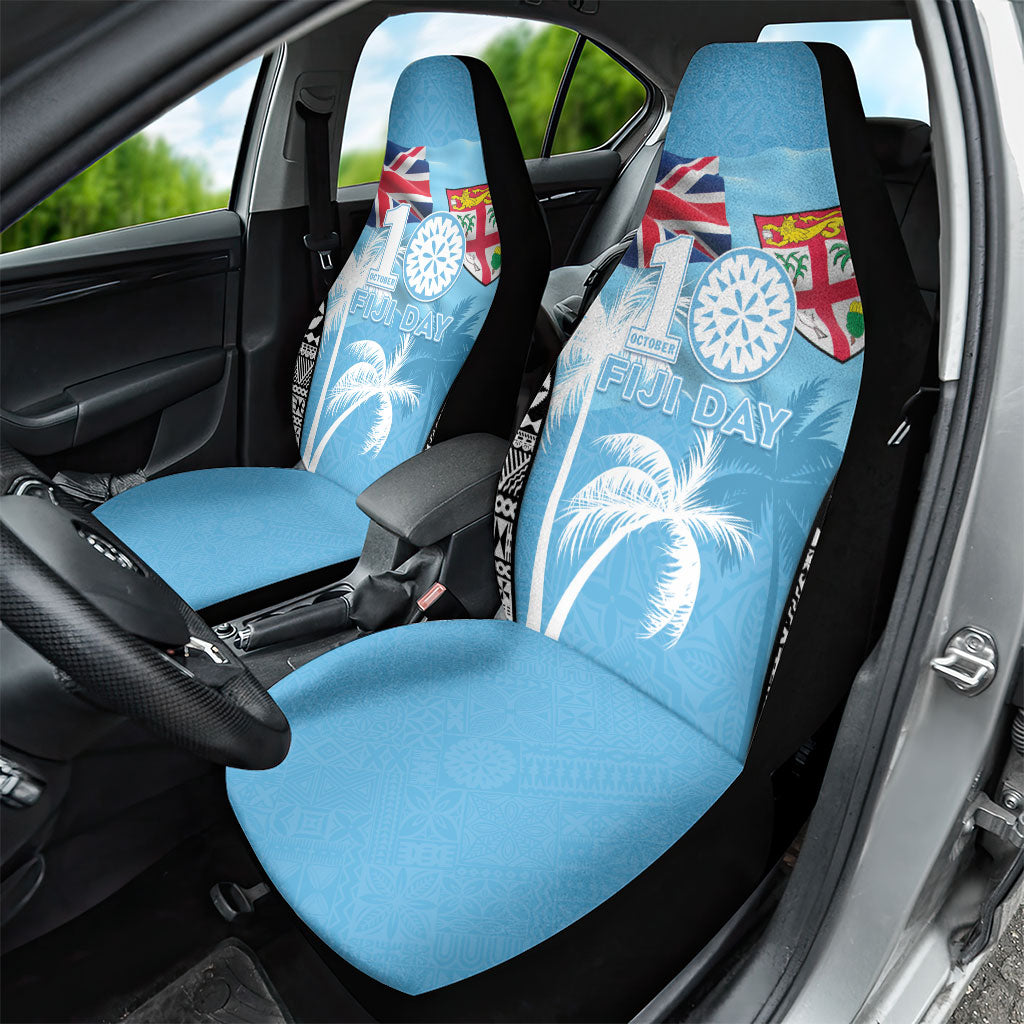 Fiji Day 2026 Car Seat Cover Masi Tapa Pattern With Palm Tree LT05 - Polynesian Pride