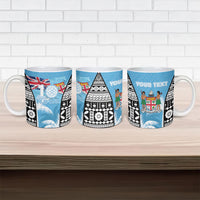 Personalised Fiji Day 2026 Ceramic Mug Masi Tapa Pattern With Palm Tree LT05 - Polynesian Pride