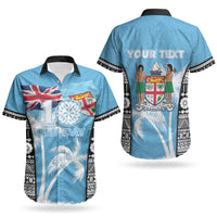 Personalised Fiji Day 2026 Couples Matching Mermaid Dress and Hawaiian Shirt Masi Tapa Pattern With Palm Tree LT05 - Polynesian Pride