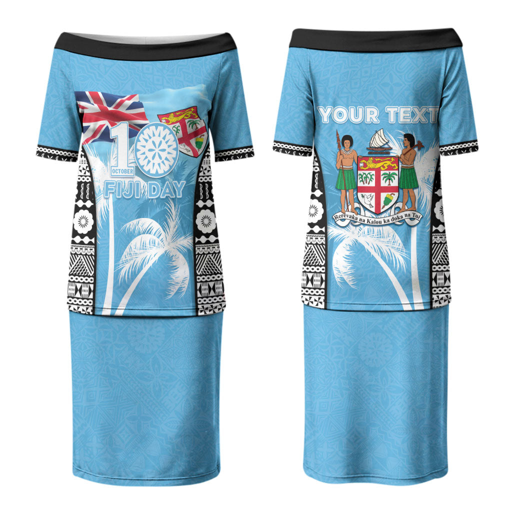 Personalised Fiji Day 2026 Couples Matching Puletasi and Hawaiian Shirt Masi Tapa Pattern With Palm Tree LT05 - Polynesian Pride