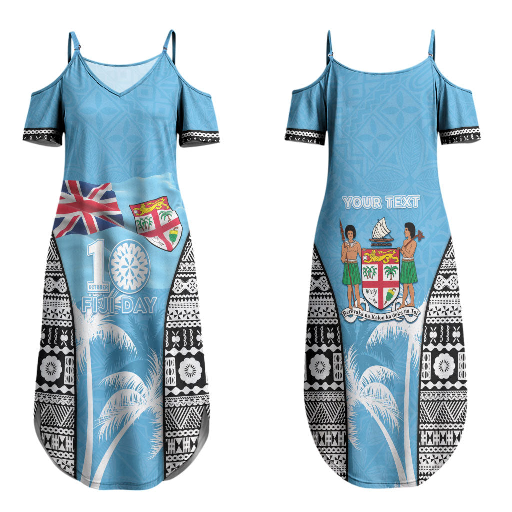 Personalised Fiji Day 2026 Couples Matching Summer Maxi Dress and Long Sleeve Button Shirt Masi Tapa Pattern With Palm Tree LT05 - Polynesian Pride