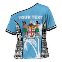 Personalised Fiji Day 2026 Cross Shoulder Shirt Masi Tapa Pattern With Palm Tree LT05 - Polynesian Pride