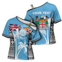 Personalised Fiji Day 2026 Cross Shoulder Shirt Masi Tapa Pattern With Palm Tree LT05 - Polynesian Pride